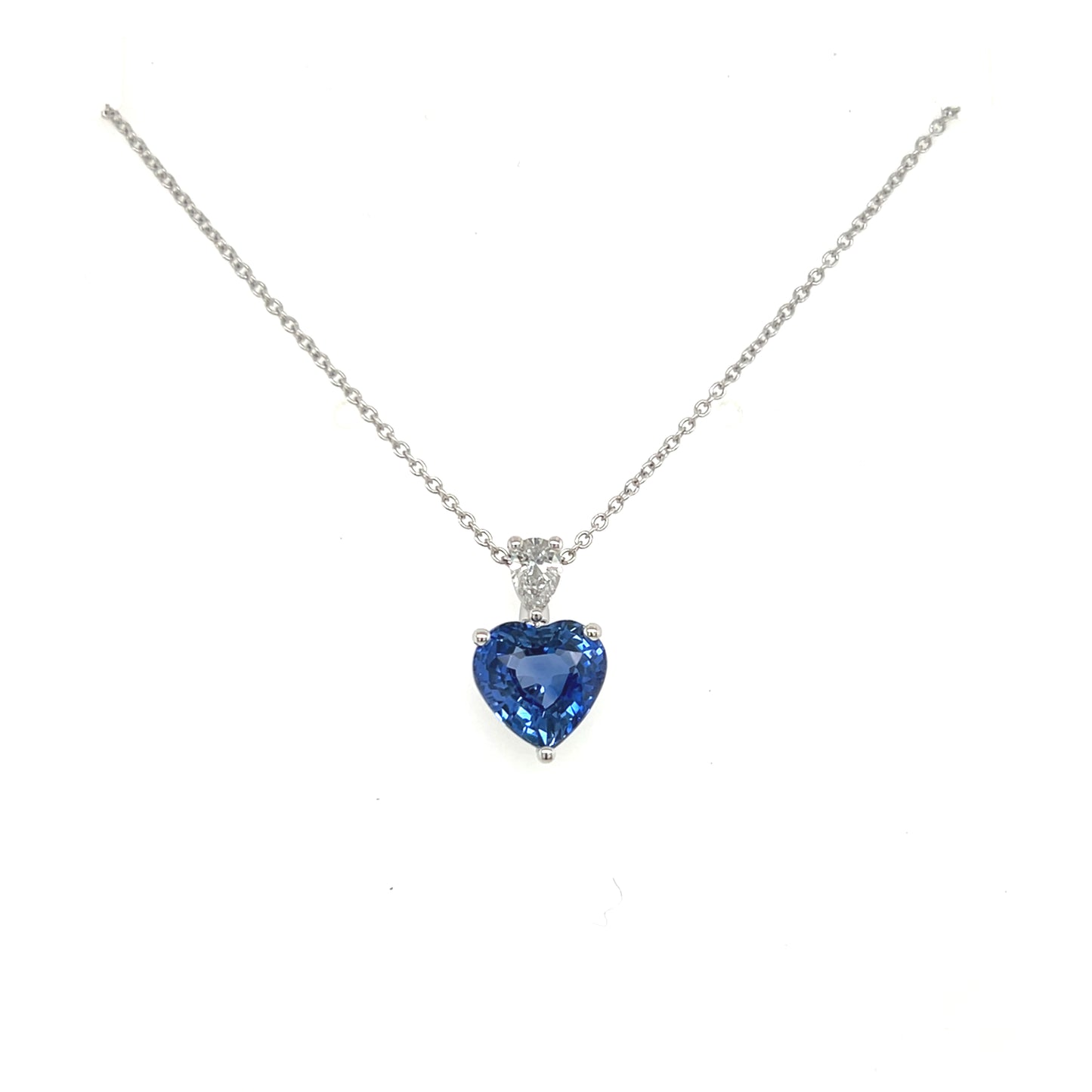Collana con Zaffiro Cuore e Diamante Goccia